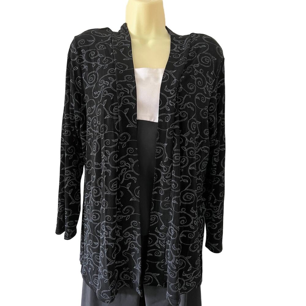 Jostar Vintage Black & White Print Slinky Open Front Jacket Top Size L